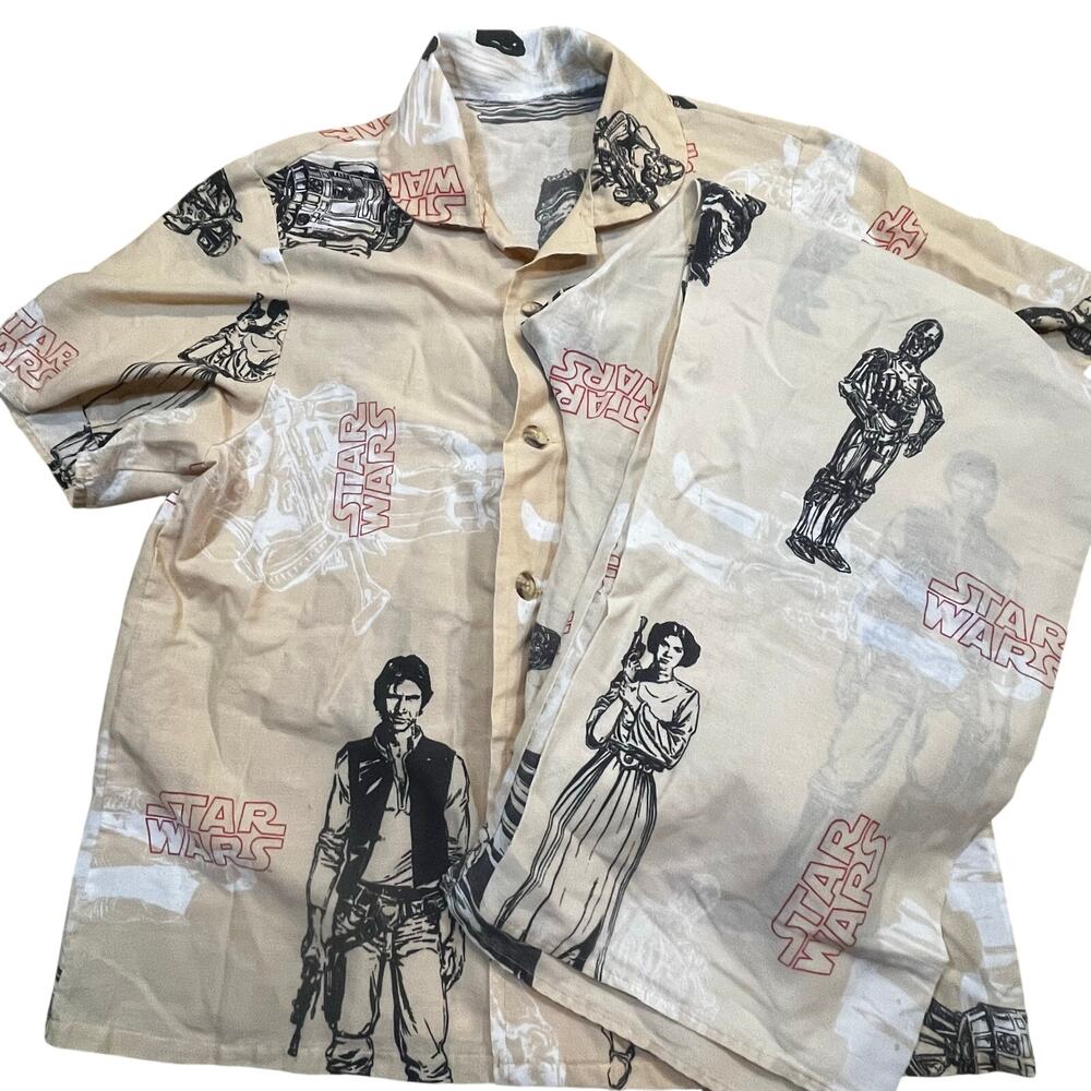 Vintage Star Wars Set All Over Print Top Button Han Solo Leia C3PO Men XL‎